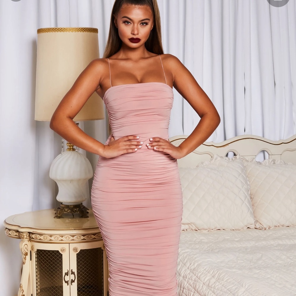 Oh Polly Blush Pink Ruched Midaxi Dress